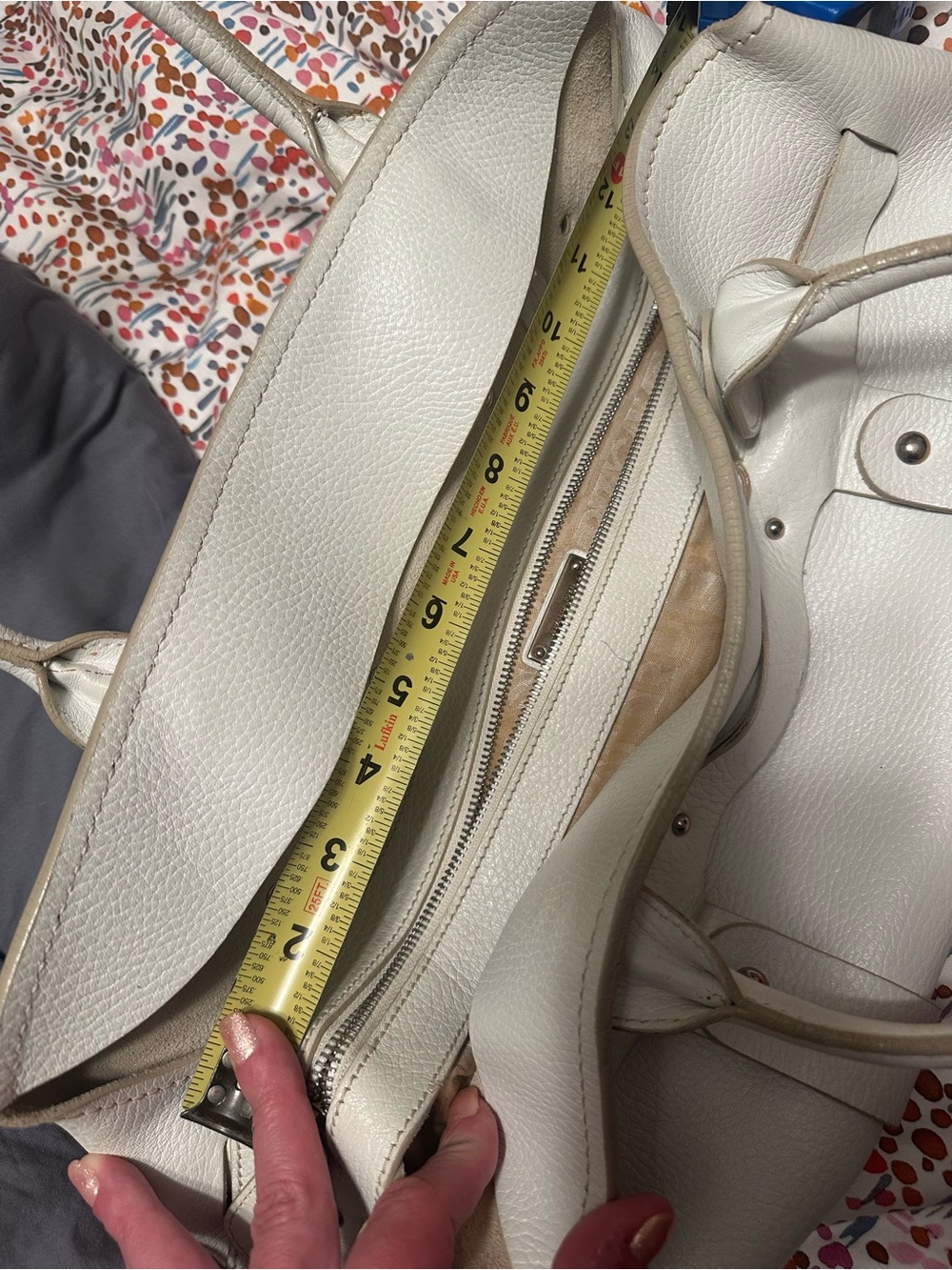 Salvatore Ferragamo Cream Pebbled Leather Top-Handle Tote - Picture 13 of 13